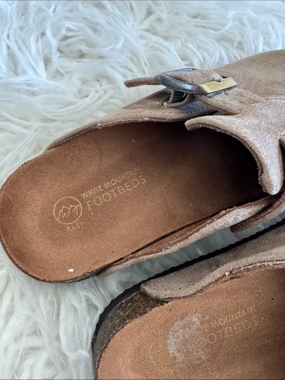 White Mountain Kids Taupe Suede Buckle Clogs
